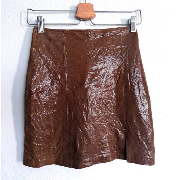 Vintage Dresses & Skirts - vintage TLC TWINS LEATHER COLLECTION brown shimmer 100% genuine y2k pencil skirt